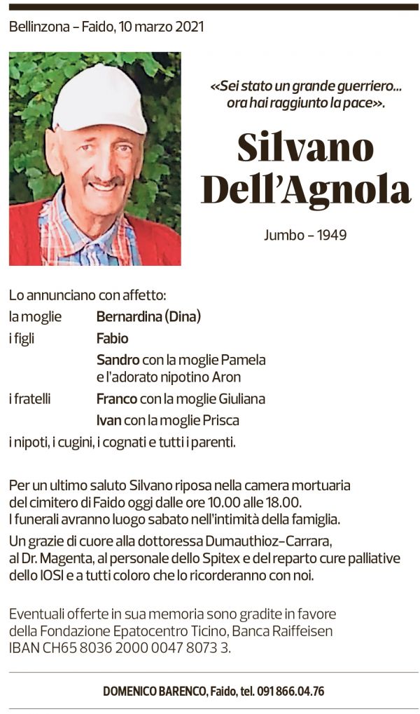 Annuncio funebre Silvano Dell'agnola