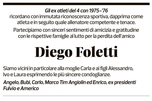Annuncio funebre Diego Foletti