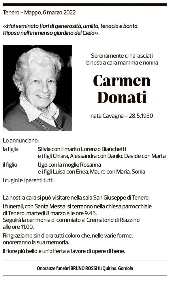 Annuncio funebre Carmen Donati