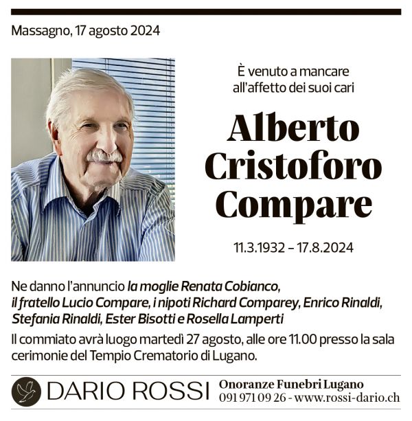 Annuncio funebre Alberto Cristoforo Compare