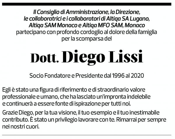 Annuncio funebre Diego Lissi