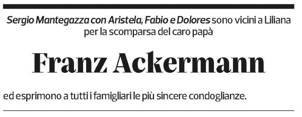 Annuncio funebre Franz Ackermann