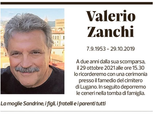 Annuncio funebre Valerio Zanchi