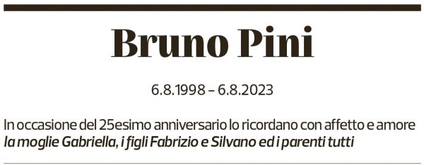 Annuncio funebre Bruno Pini