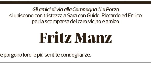 Annuncio funebre Fritz Manz