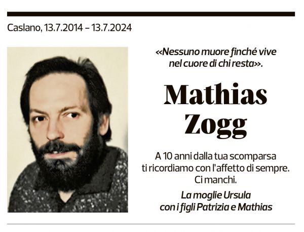 Annuncio funebre Mathias Zogg