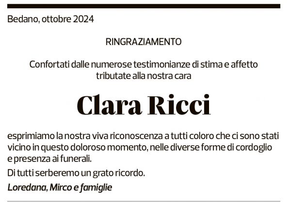 Annuncio funebre Clara Ricci