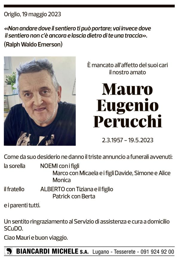 Annuncio funebre Mauro Eugenio Perucchi