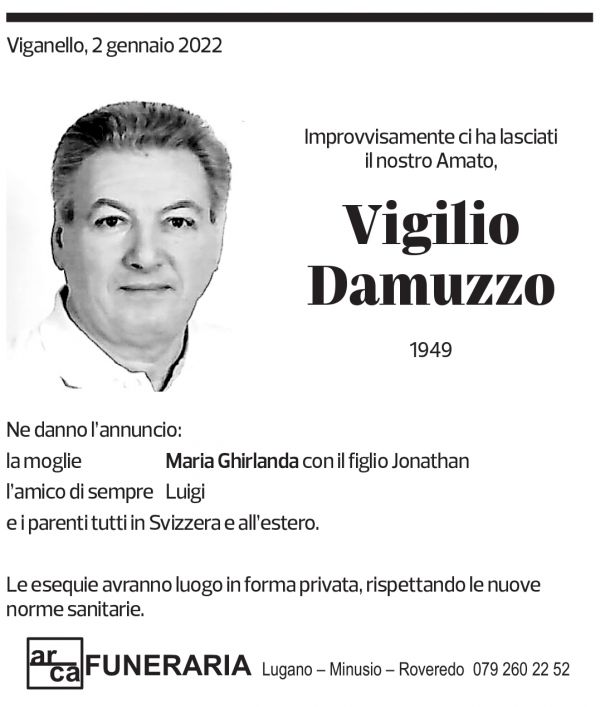 Annuncio funebre Vigilio Damuzzo