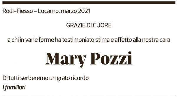 Annuncio funebre Mary Pozzi