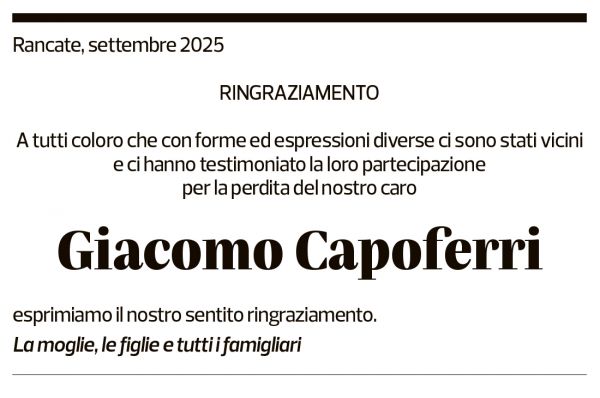 Annuncio funebre Giacomo Capoferri