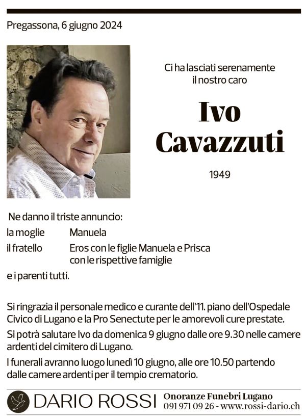 Annuncio funebre Ivo Cavazzuti