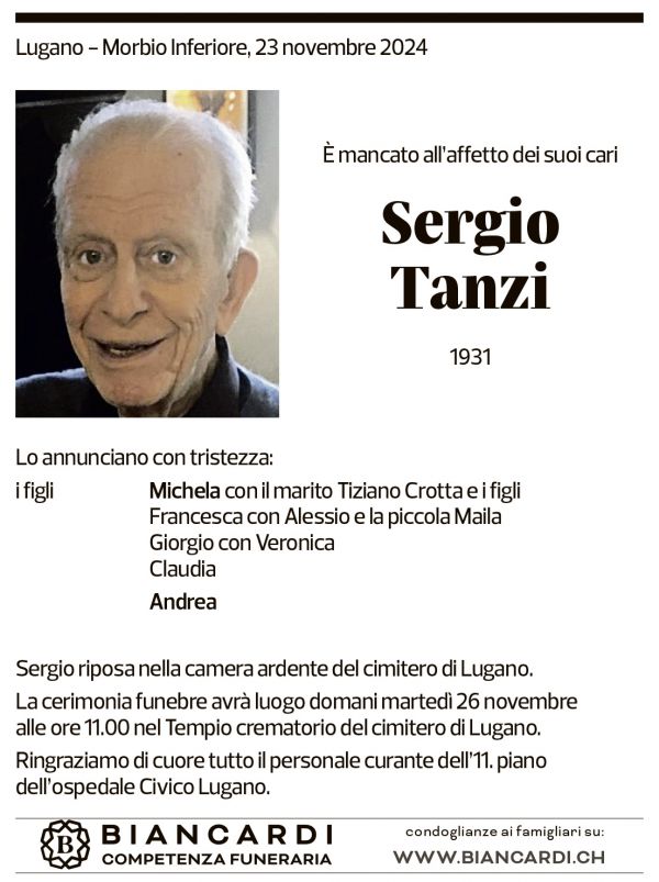 Annuncio funebre Sergio Tanzi