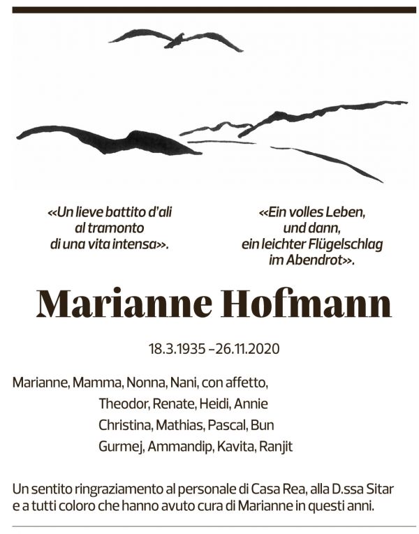 Annuncio funebre Marianne Hofmann