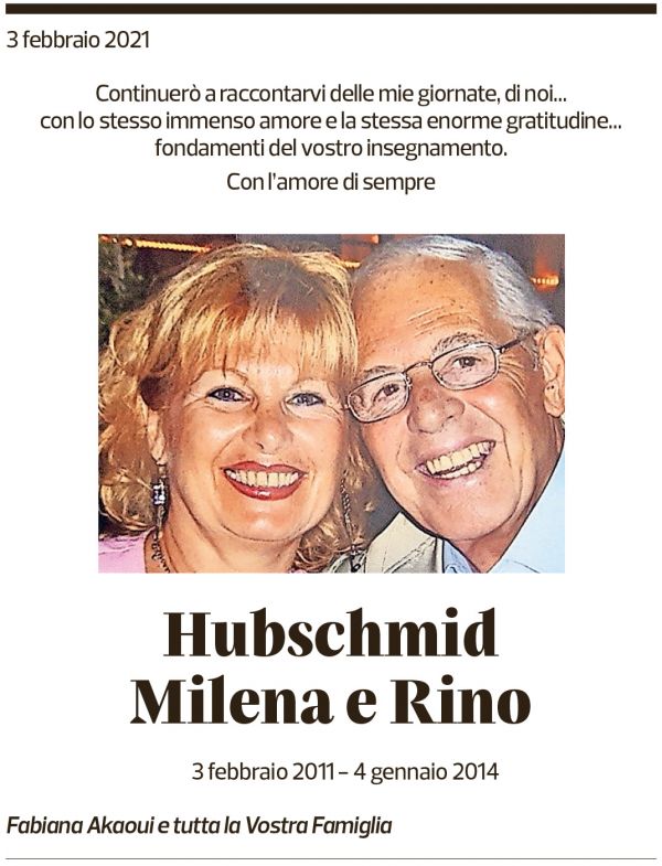 Annuncio funebre Milena E Rino Hubschmid