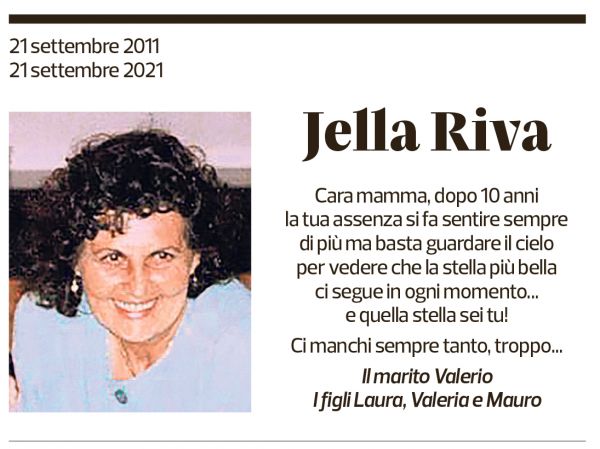 Annuncio funebre Jella Riva