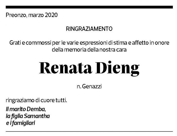 Annuncio funebre Renata Dieng