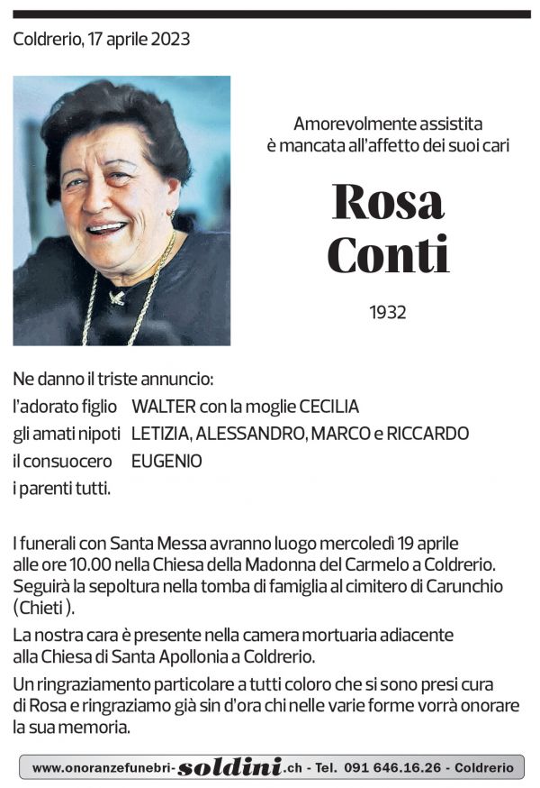 Annuncio funebre Rosa Conti