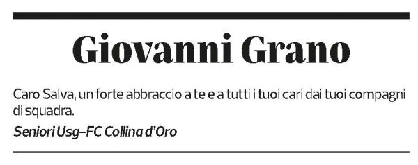 Annuncio funebre Giovanni Grano