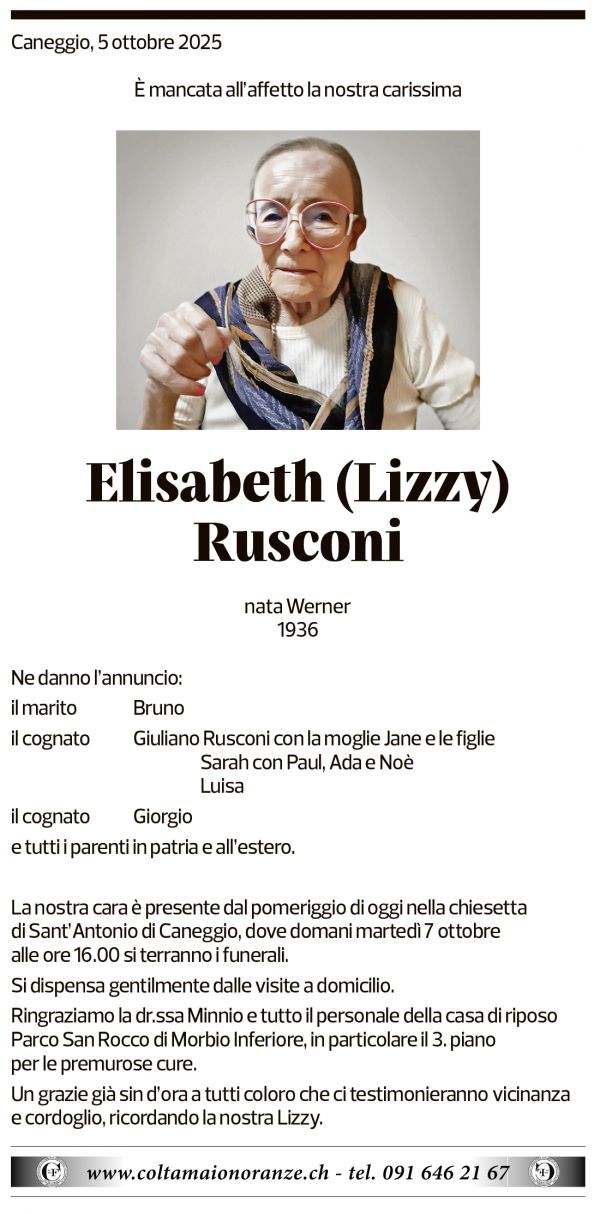 Annuncio funebre Elisabeth Rusconi