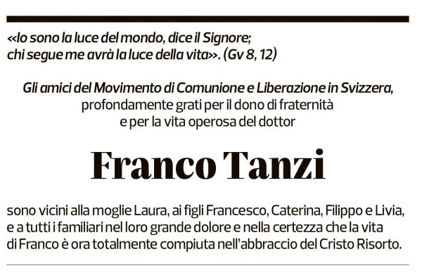 Annuncio funebre Franco Tanzi