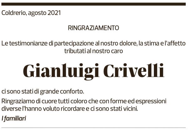 Annuncio funebre Gianluigi Crivelli