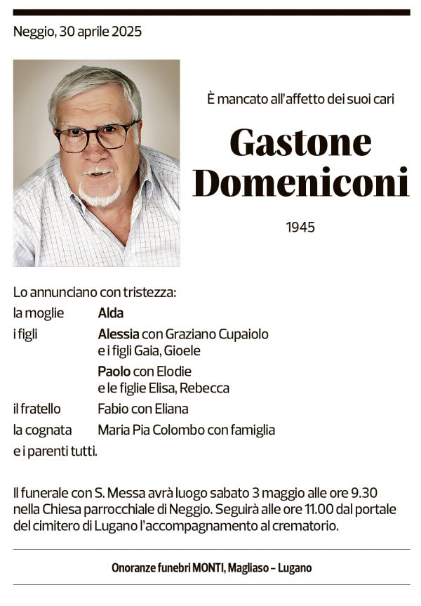 Annuncio funebre Gastone Domeniconi