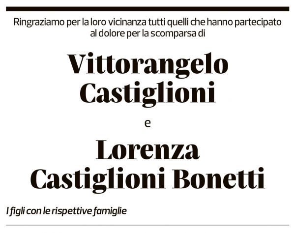 Annuncio funebre Vittorangelo E Lorenza Castiglioni