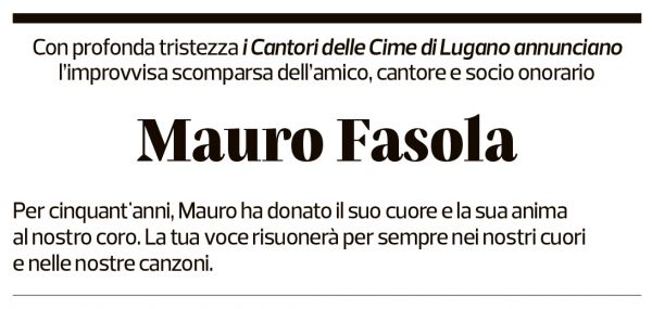 Annuncio funebre Mauro Fasola