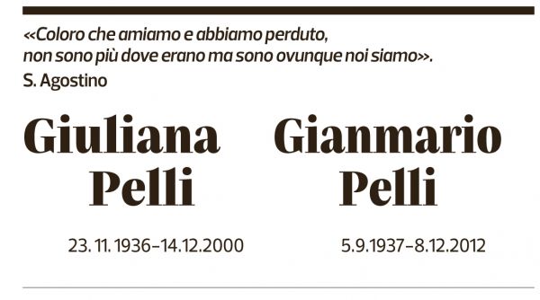 Annuncio funebre Giuliana Pelli Gianmario Pelli