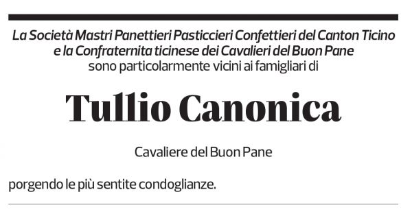 Annuncio funebre Tullio Canonica