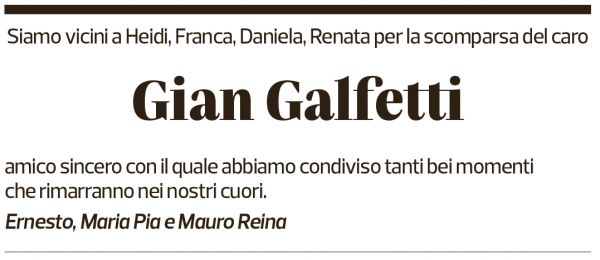 Annuncio funebre Gian Franco Galfetti