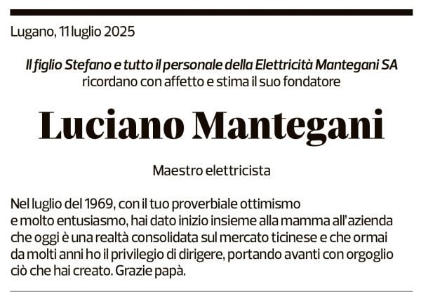 Annuncio funebre Luciano Mantegani
