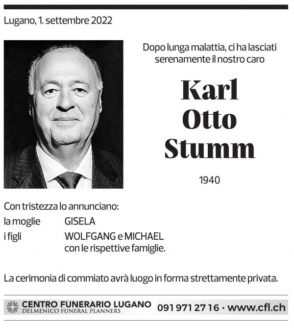 Annuncio funebre Karl Otto Stumm