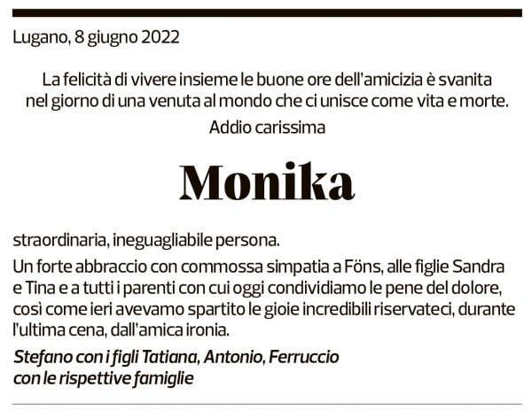 Annuncio funebre Monika Eberle