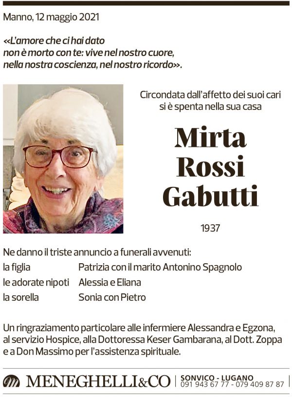 Annuncio funebre Mirta Rossi Gabutti