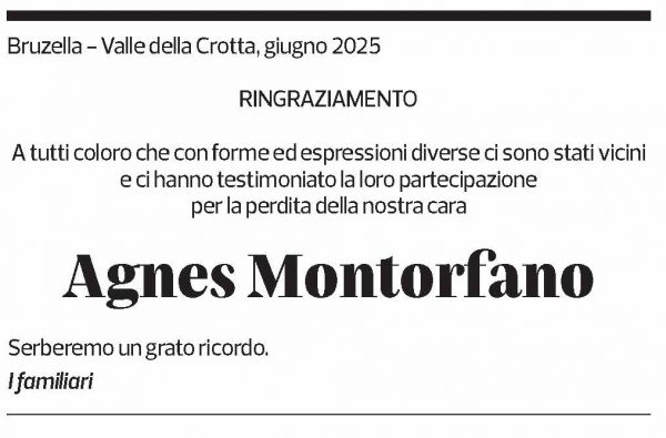 Annuncio funebre Agnes Montorfano