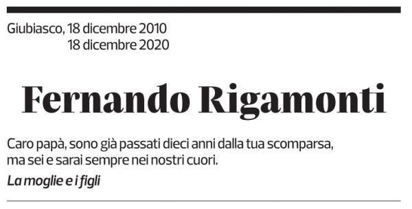 Annuncio funebre Fernando Rigamonti