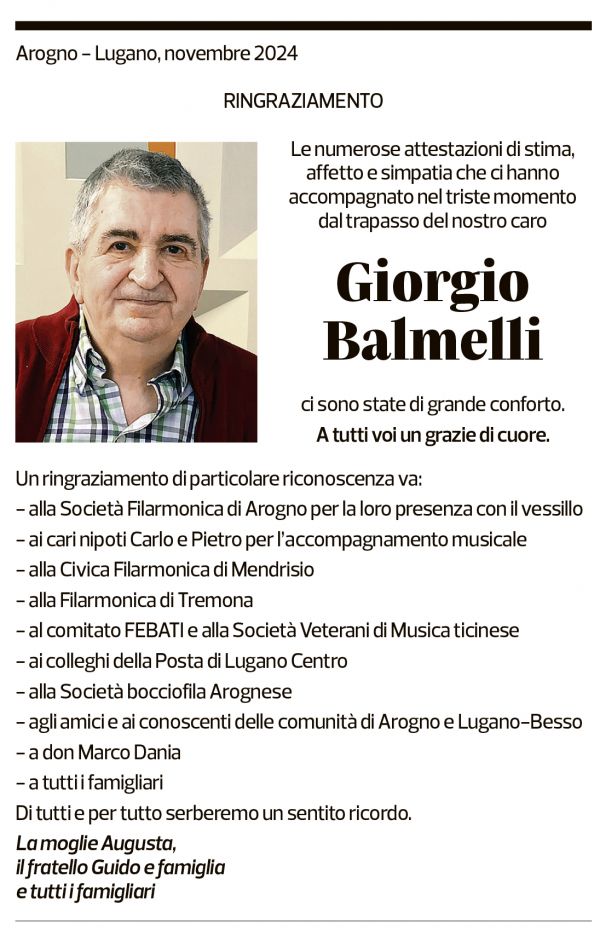 Annuncio funebre Giorgio Balmelli