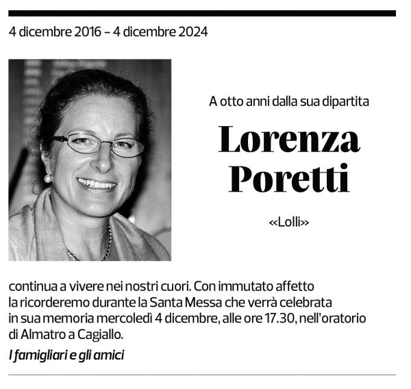 Annuncio funebre Lorenza Poretti