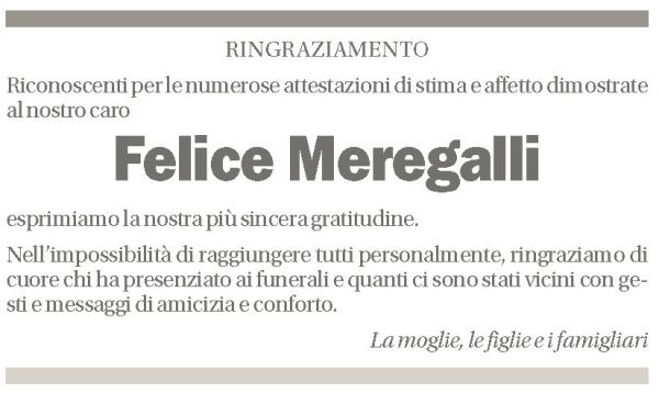 Annuncio funebre Felice Meregalli