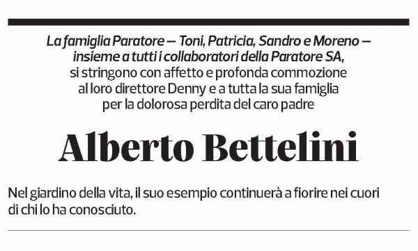 Annuncio funebre Alberto Bettelini