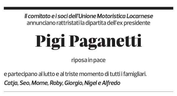 Annuncio funebre Pigi Paganetti