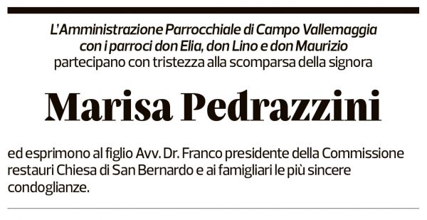 Annuncio funebre Marisa Pedrazzini