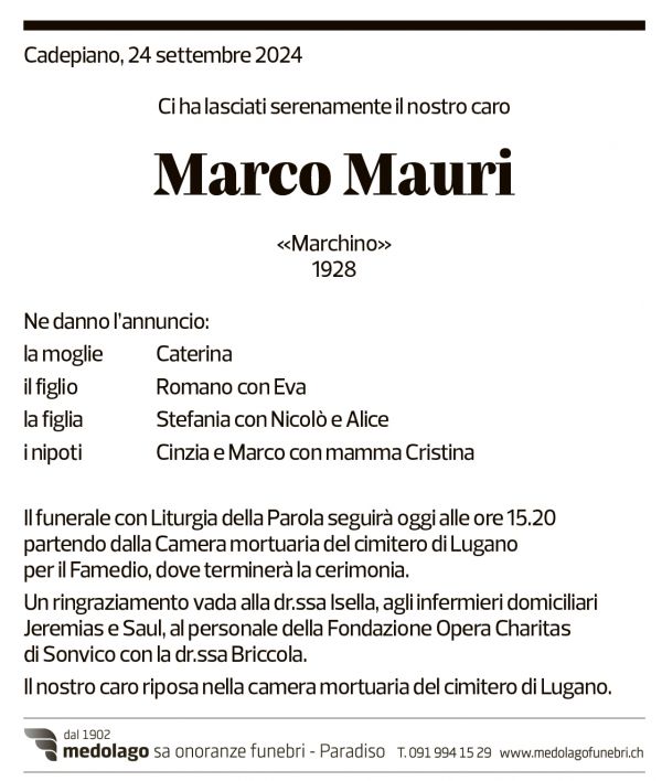 Annuncio funebre Marco Mauri