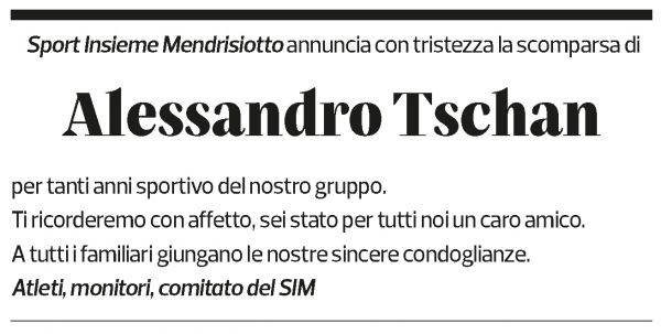 Annuncio funebre Alessandro Tschan