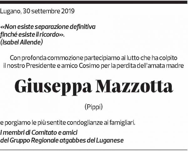 Annuncio funebre Giuseppa Mazzotta