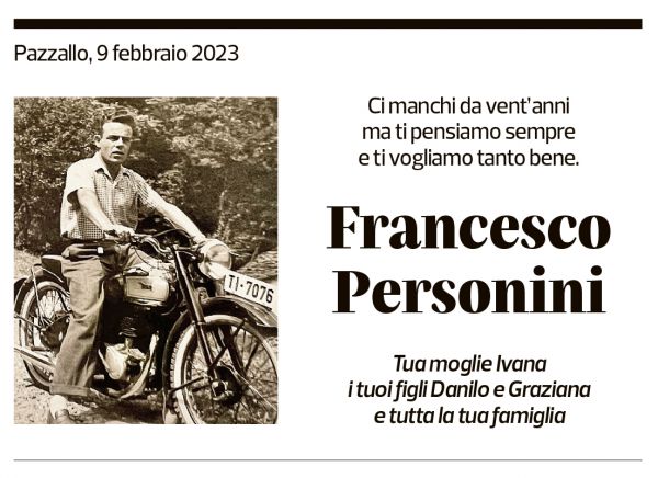 Annuncio funebre Francesco Personini