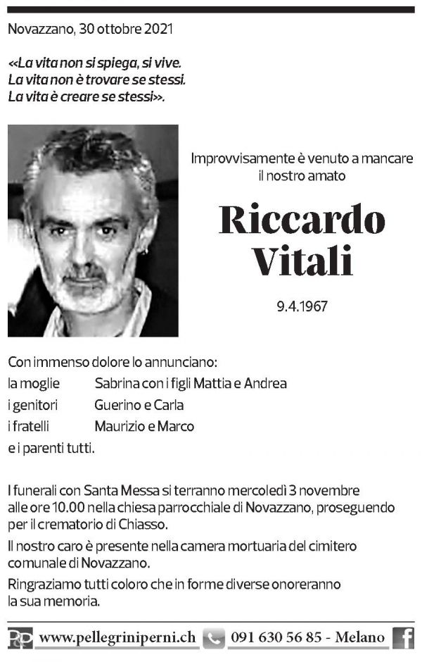 Annuncio funebre Riccardo Vitali