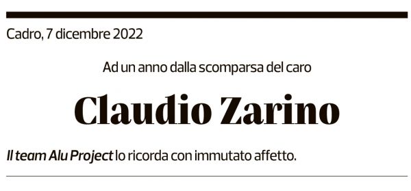 Annuncio funebre Claudio Zarino